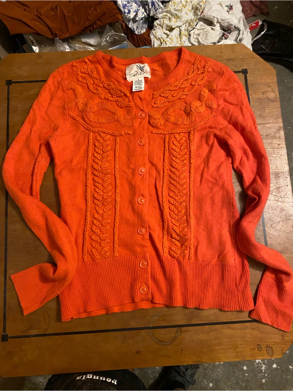Vintage anthropology Women's Orange Button-Up Cable Knit Cardigan Sweater